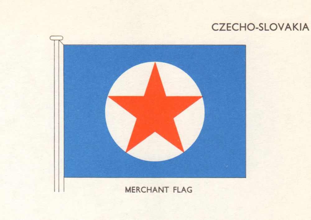 CZECHOSLOVAKIA FLAGS. Czecho-Slovakia. Merchant Flag 1965 old vintage print